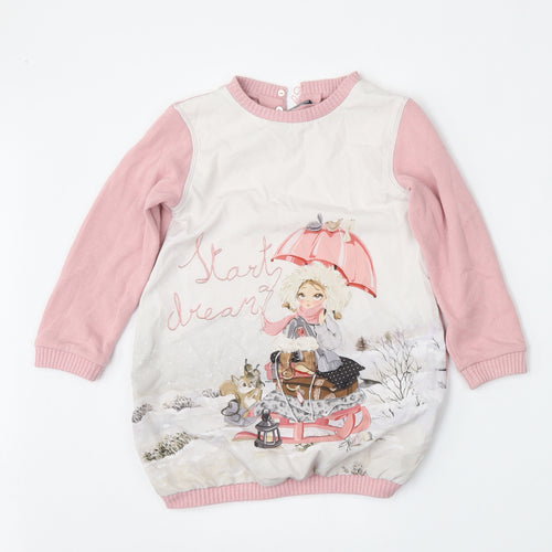Mayoral Girls Pink Round Neck  Polyester Pullover Jumper Size 5 Years  Hook & Eye