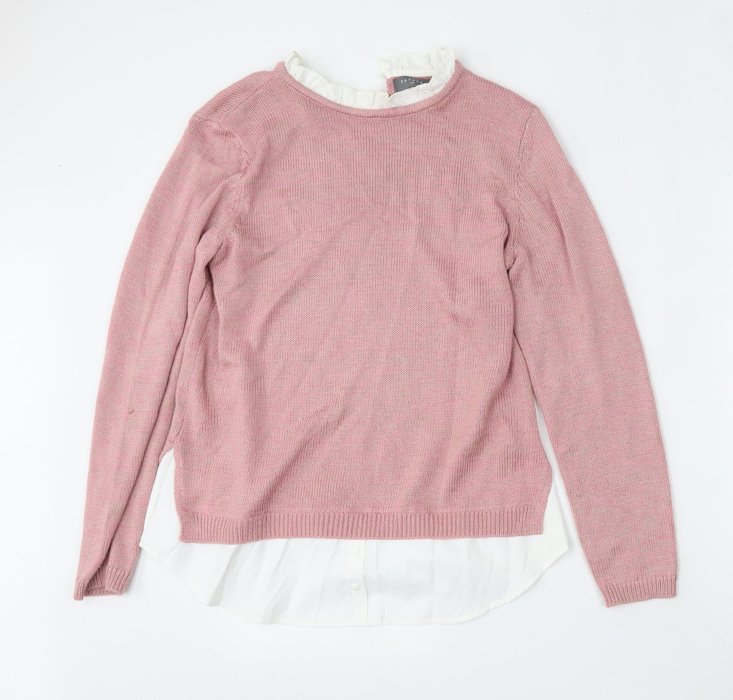 Papaya Womens Pink Collared  Acrylic Pullover Jumper Size 14   - Built in shirt