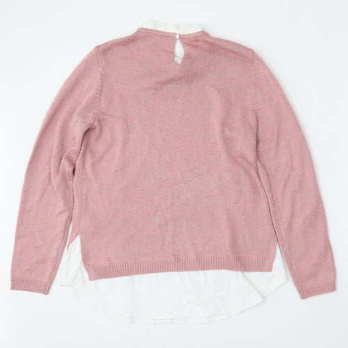 Papaya Womens Pink Collared  Acrylic Pullover Jumper Size 14   - Built in shirt