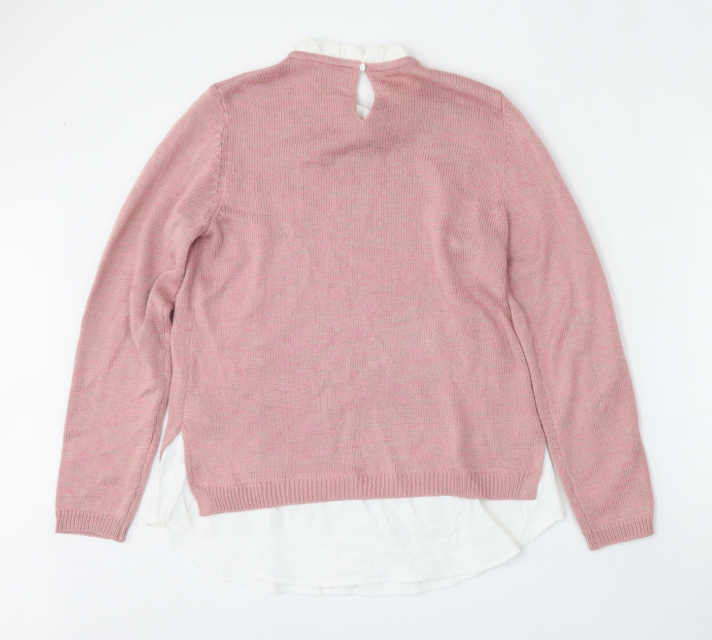 Papaya Womens Pink Collared  Acrylic Pullover Jumper Size 14   - Built in shirt