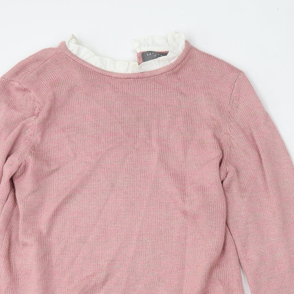Papaya Womens Pink Collared  Acrylic Pullover Jumper Size 14   - Built in shirt
