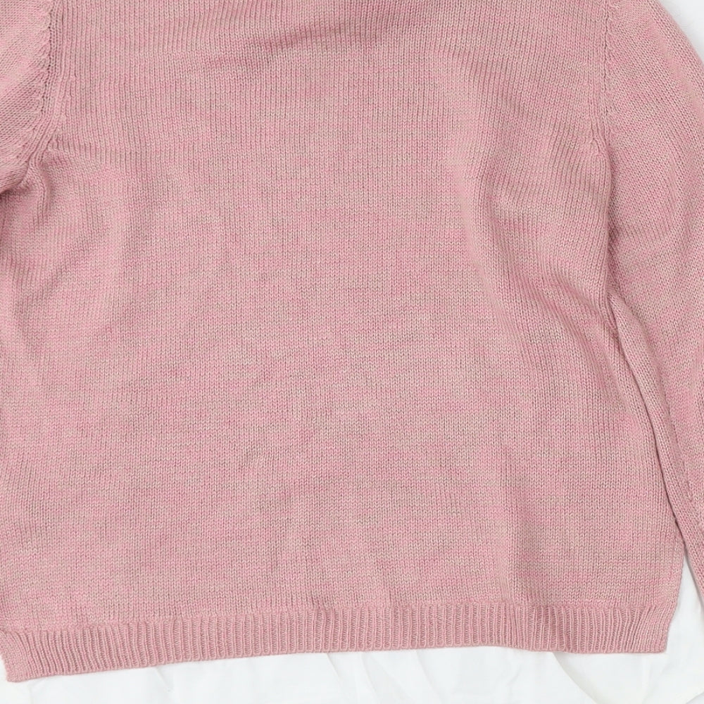 Papaya Womens Pink Collared  Acrylic Pullover Jumper Size 14   - Built in shirt