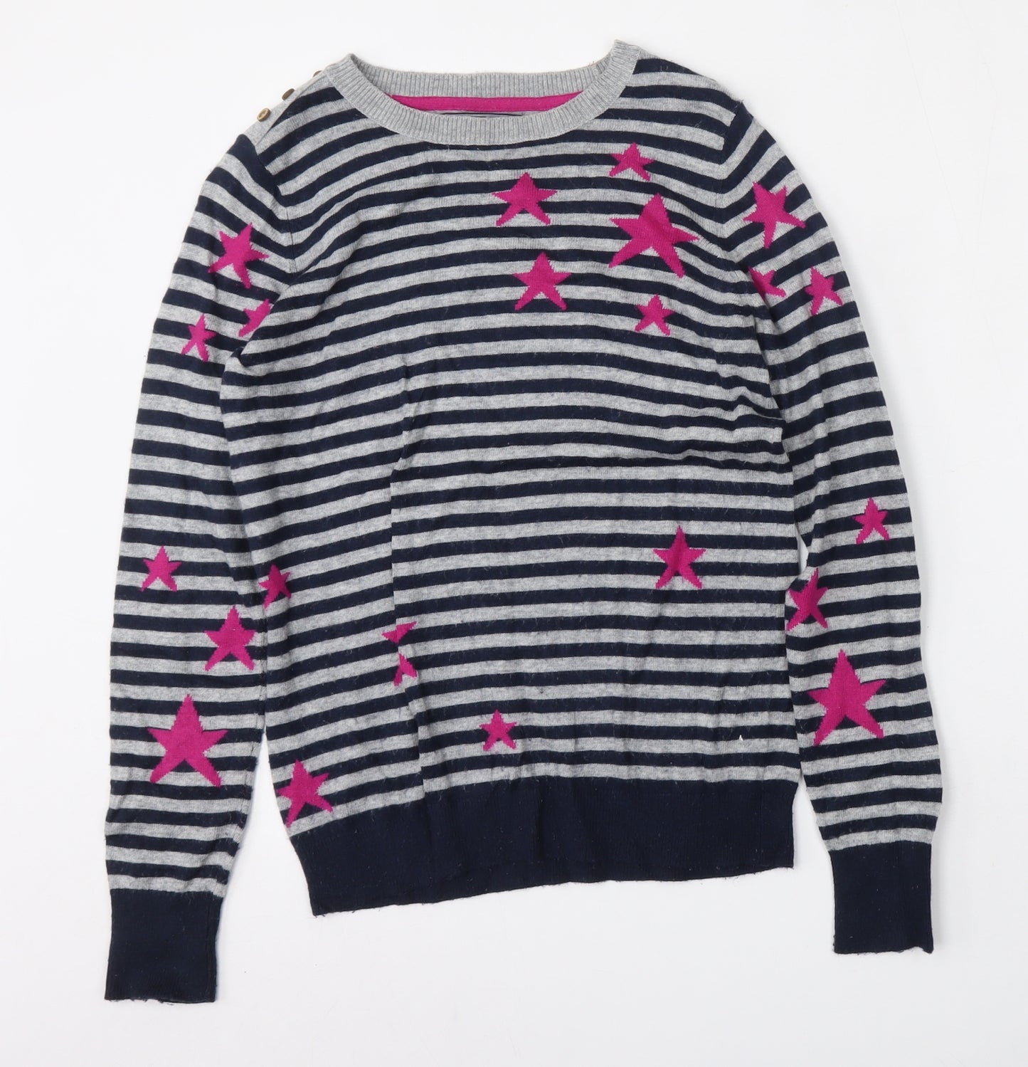 Maine Womens Multicoloured Round Neck Striped Polyester Pullover Jumper Size 10