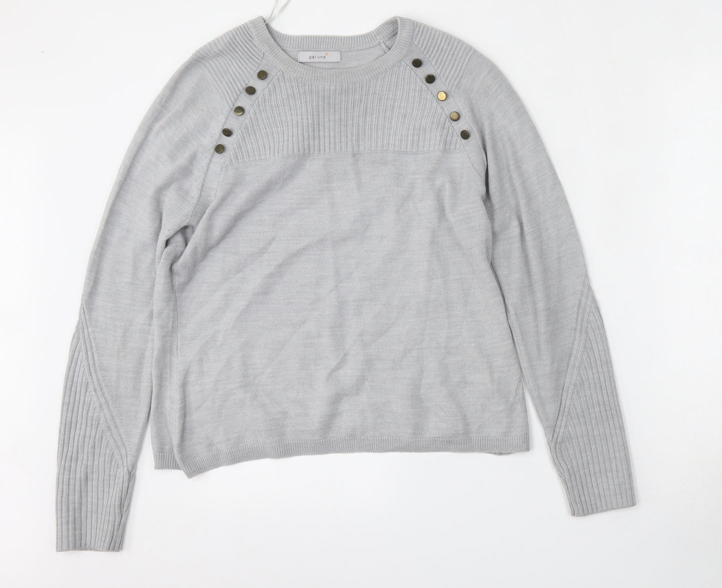 Per Una Womens Grey Round Neck  Acrylic Pullover Jumper Size 12