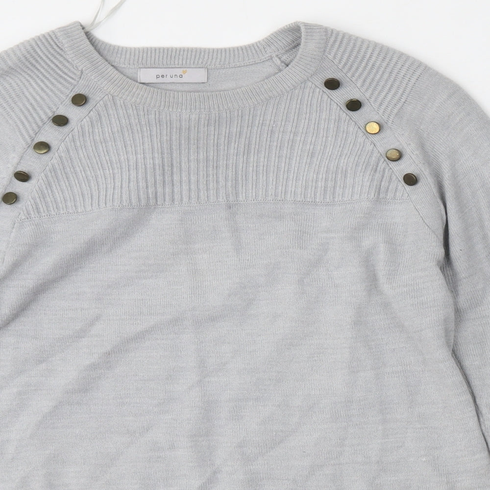 Per Una Womens Grey Round Neck  Acrylic Pullover Jumper Size 12