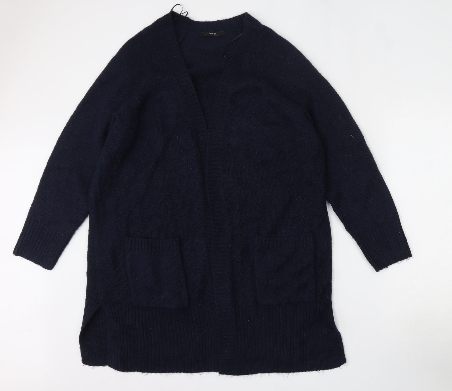 George Womens Blue V-Neck  Acrylic Cardigan Jumper Size L