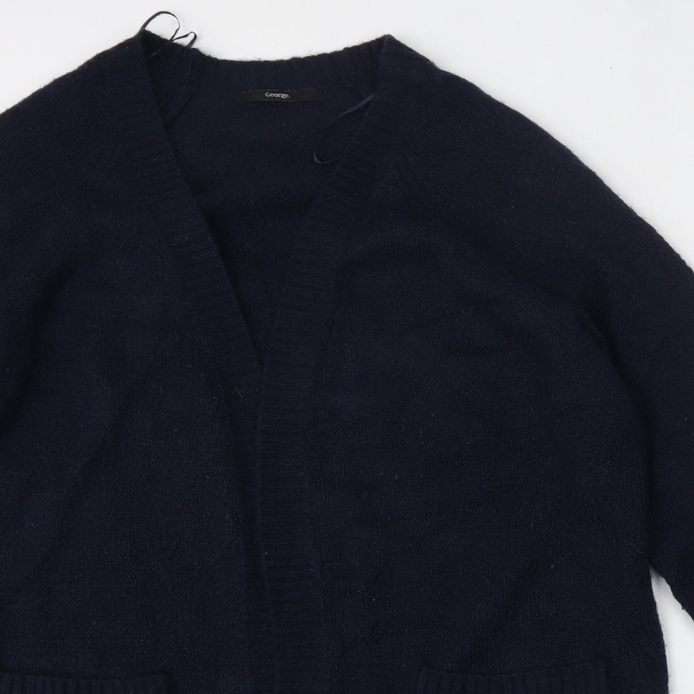 George Womens Blue V-Neck  Acrylic Cardigan Jumper Size L