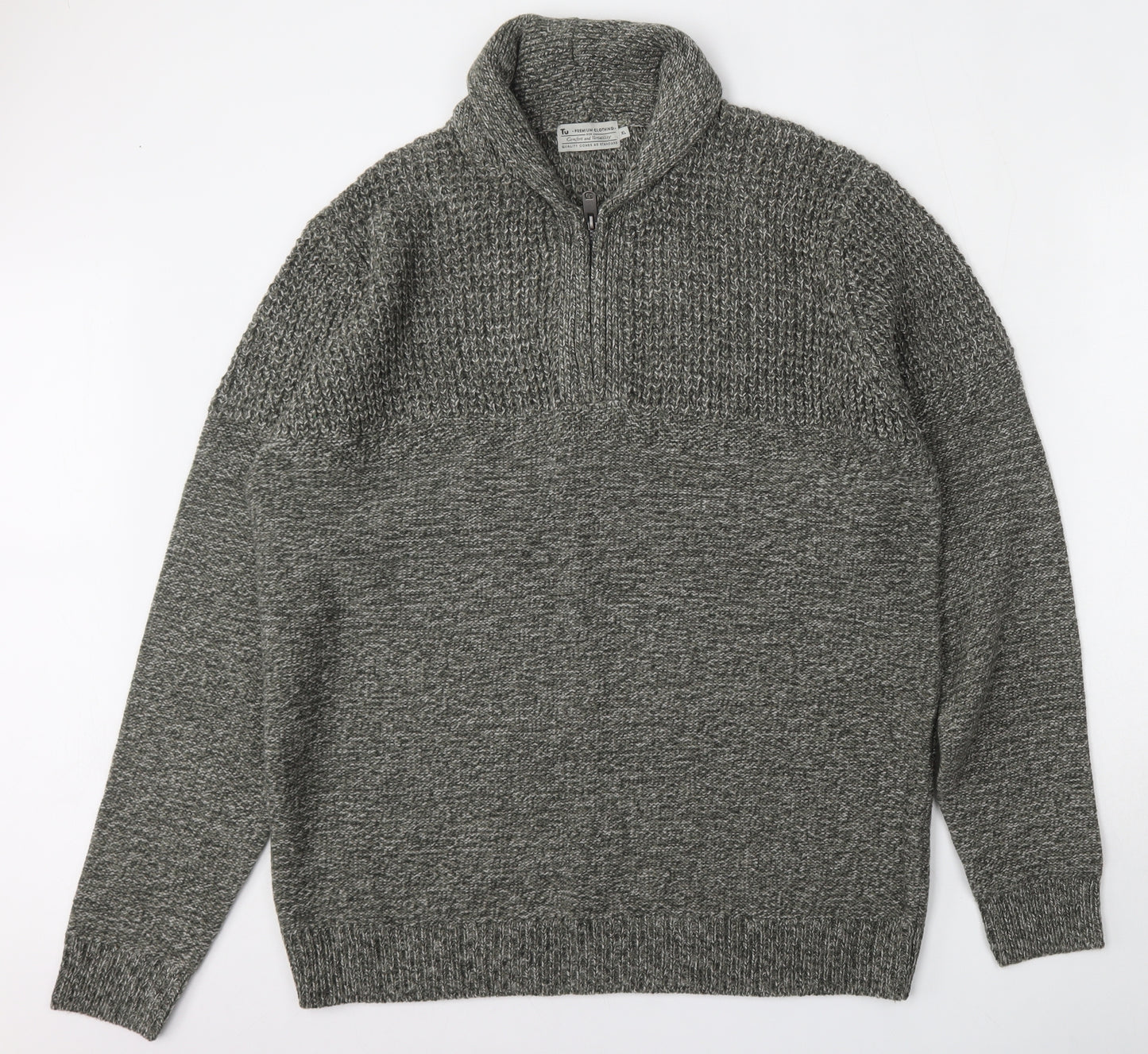 TU Mens Grey Mock Neck  Acrylic Pullover Jumper Size XL
