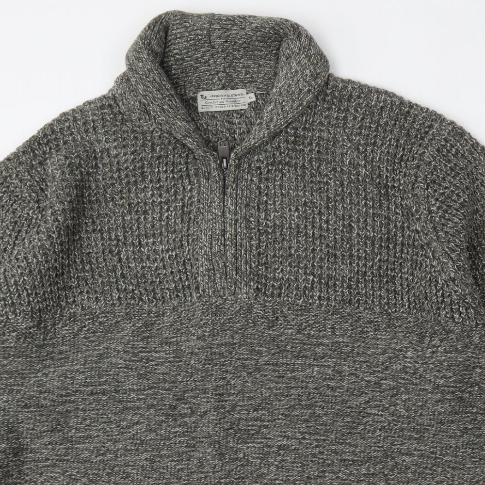 TU Mens Grey Mock Neck  Acrylic Pullover Jumper Size XL