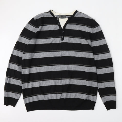 Burton Mens Multicoloured V-Neck Striped Acrylic Pullover Jumper Size XL