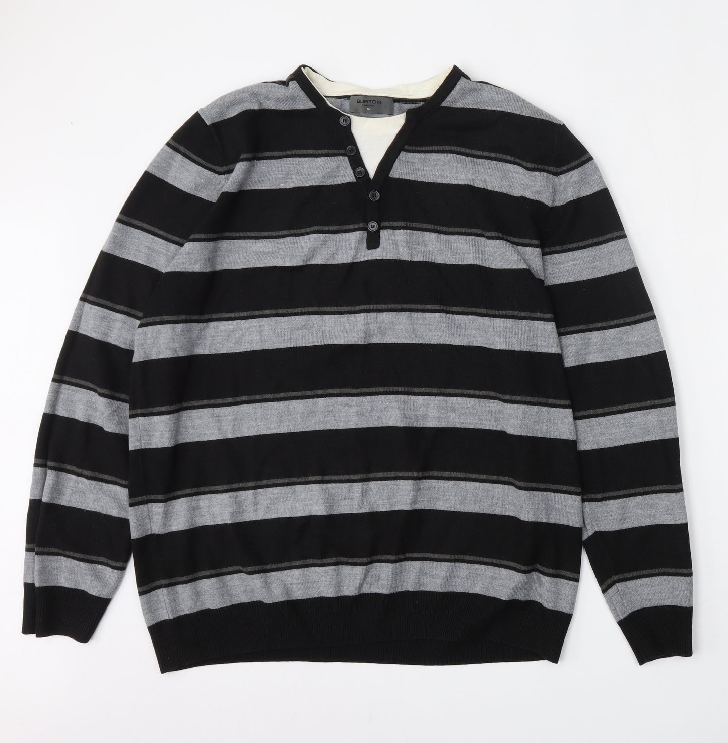 Burton Mens Multicoloured V-Neck Striped Acrylic Pullover Jumper Size XL