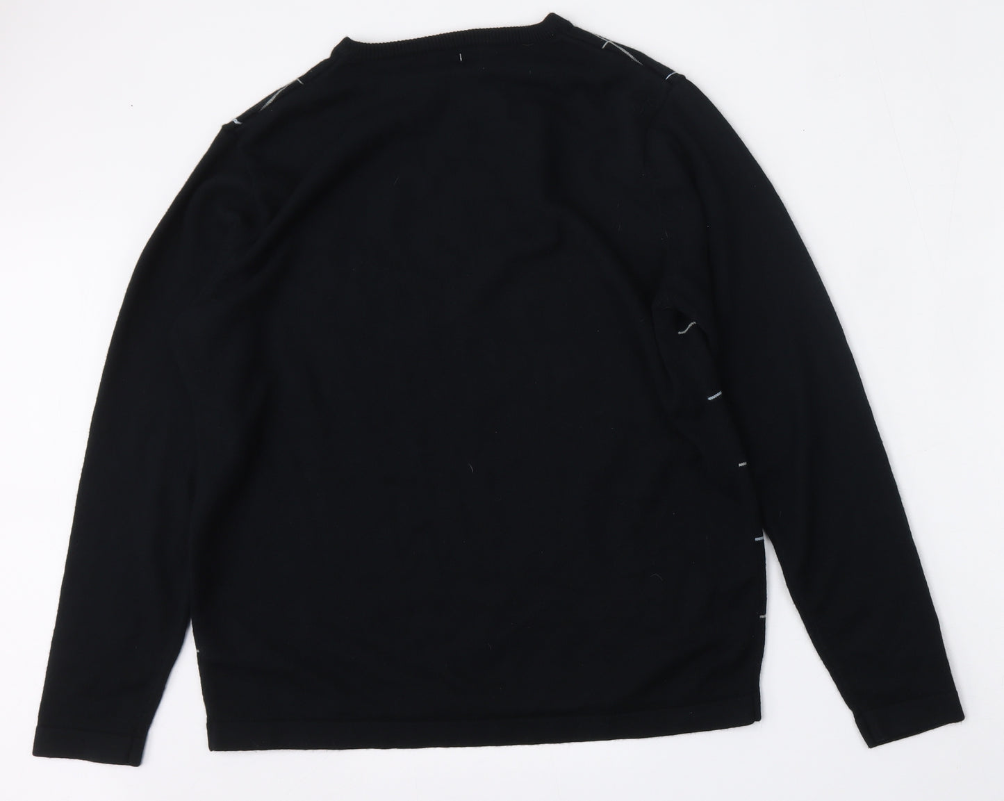Cedar Wood State Mens Black Round Neck Striped Acrylic Pullover Jumper Size M