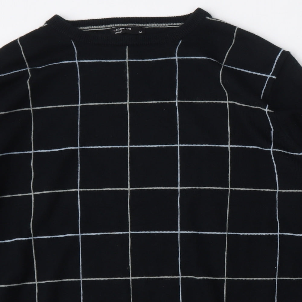Cedar Wood State Mens Black Round Neck Striped Acrylic Pullover Jumper Size M
