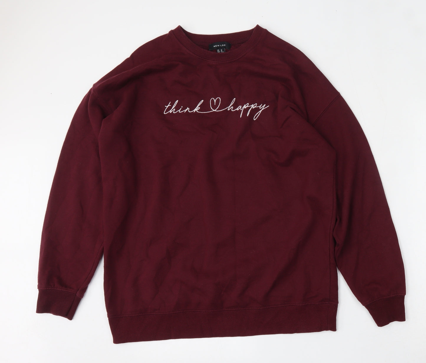 New Look Womens Red  Cotton Pullover Sweatshirt Size M