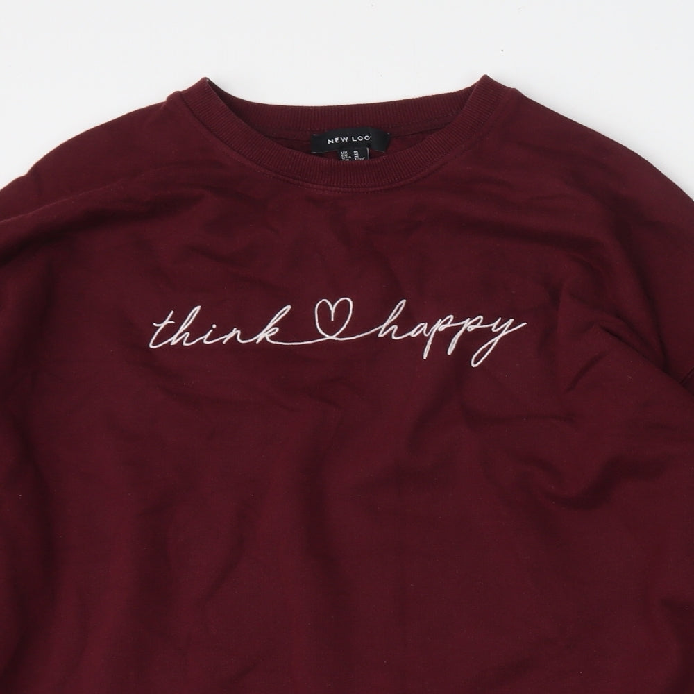 New Look Womens Red  Cotton Pullover Sweatshirt Size M