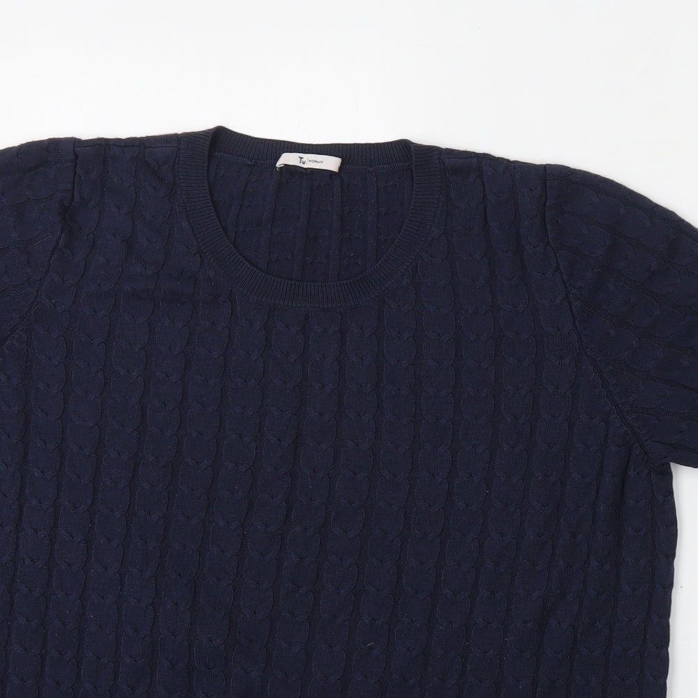 TU Womens Blue Round Neck  Acrylic Pullover Jumper Size 16