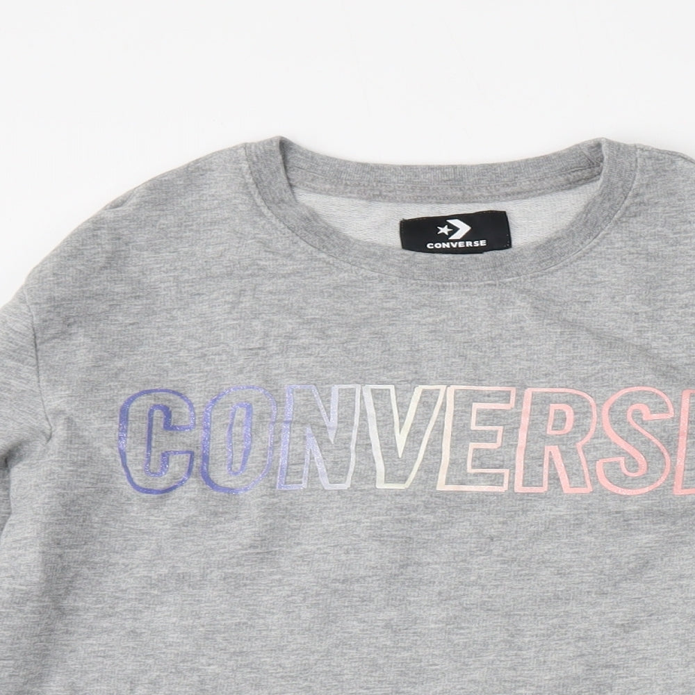 Converse Girls Grey  Cotton Pullover Sweatshirt Size 10-11 Years