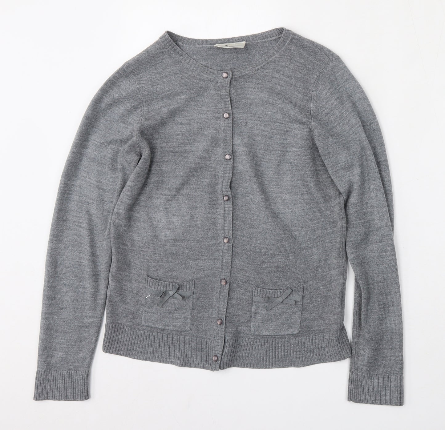 BHS Womens Grey Round Neck  Acrylic Cardigan Jumper Size 8