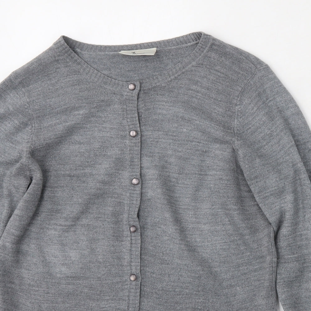 BHS Womens Grey Round Neck  Acrylic Cardigan Jumper Size 8
