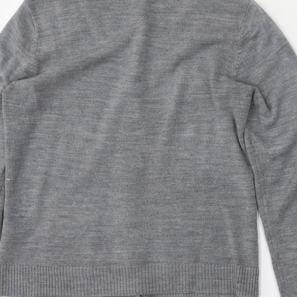BHS Womens Grey Round Neck  Acrylic Cardigan Jumper Size 8