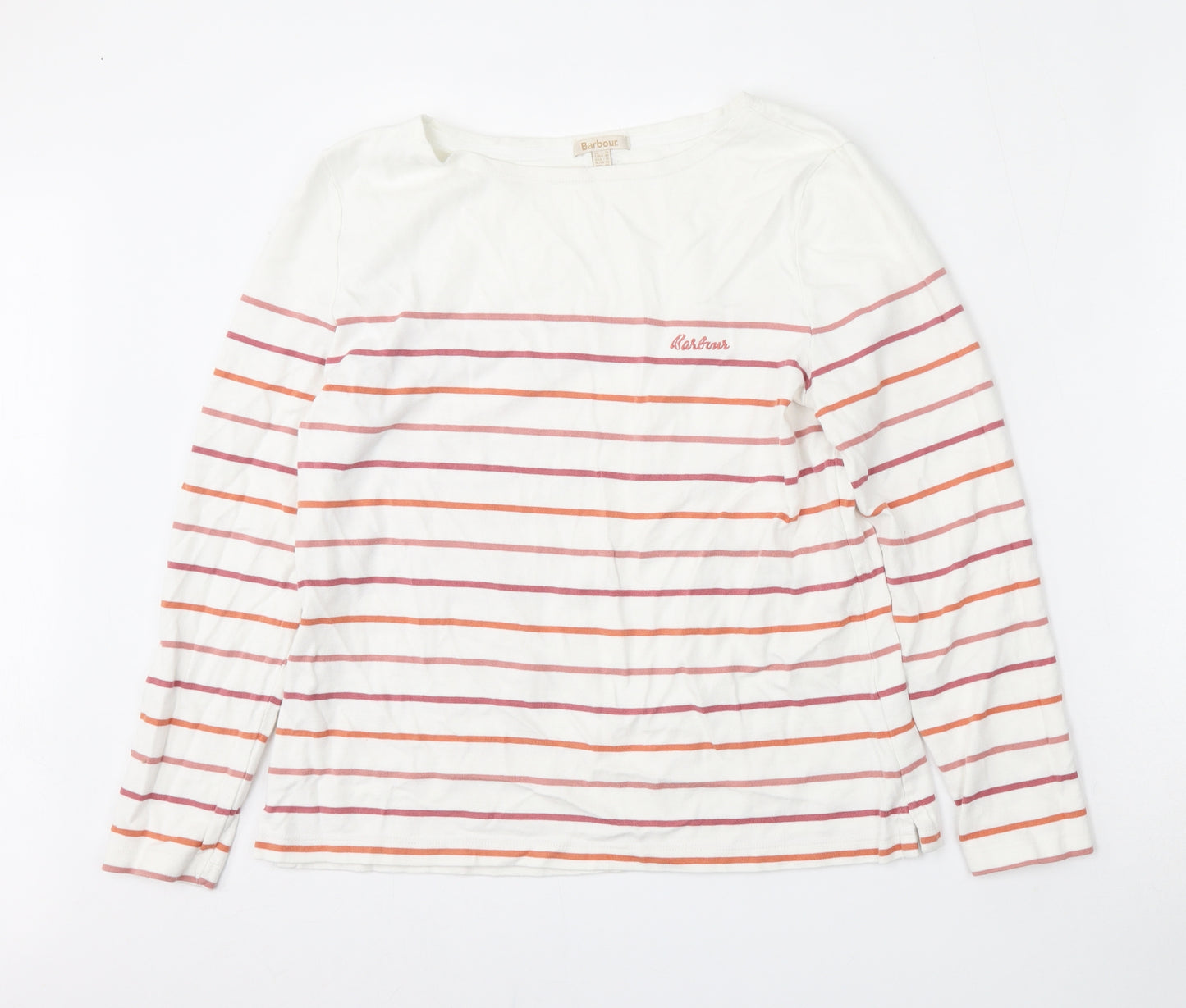 Barbour Womens Multicoloured Striped Cotton Basic T-Shirt Size 14 Round Neck
