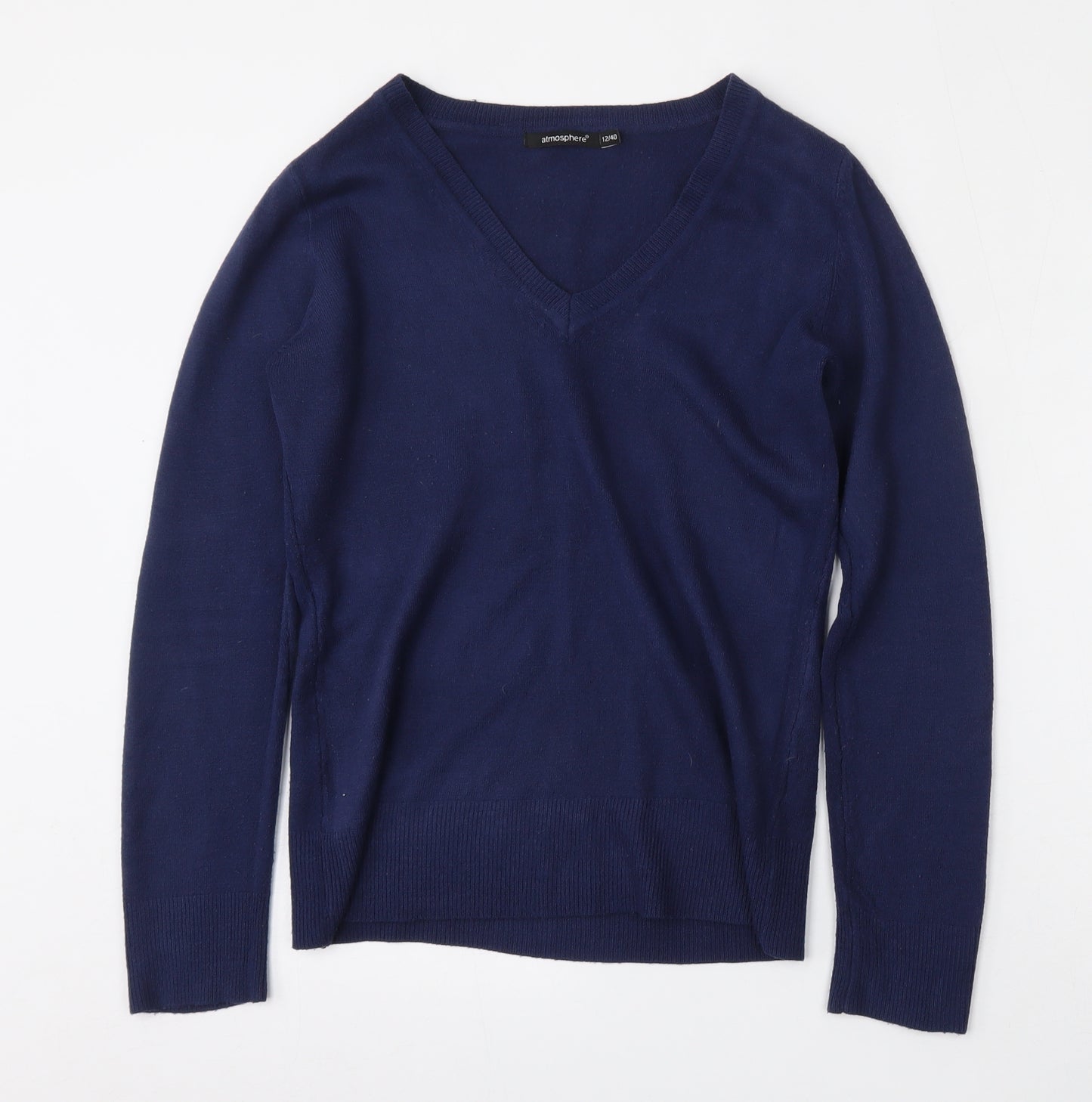 Atmosphere Womens Blue V-Neck  Acrylic Pullover Jumper Size 12