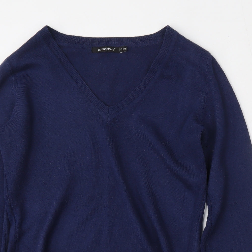 Atmosphere Womens Blue V-Neck  Acrylic Pullover Jumper Size 12