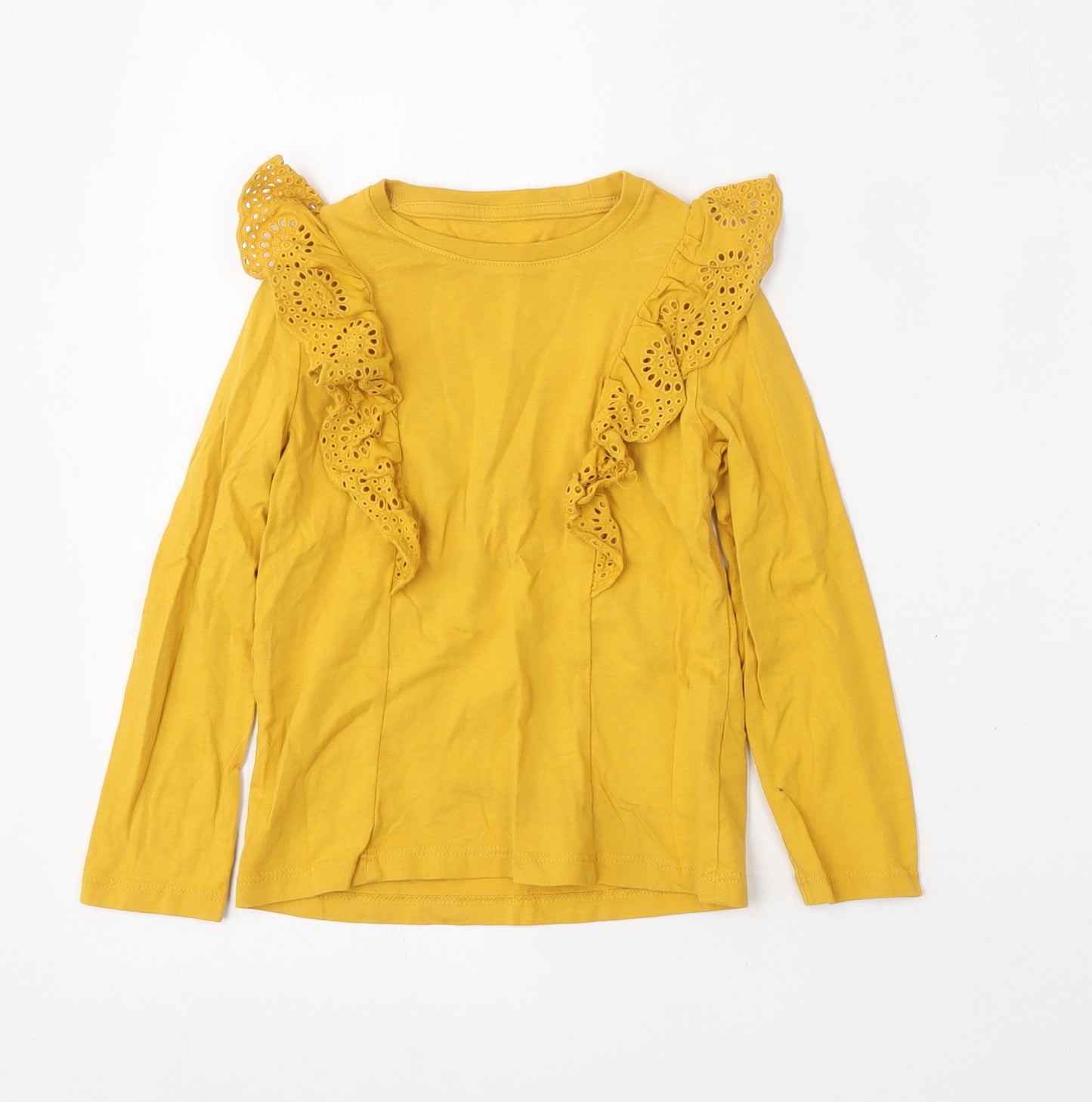 F&F Girls Yellow  Cotton Basic T-Shirt Size 4-5 Years Round Neck