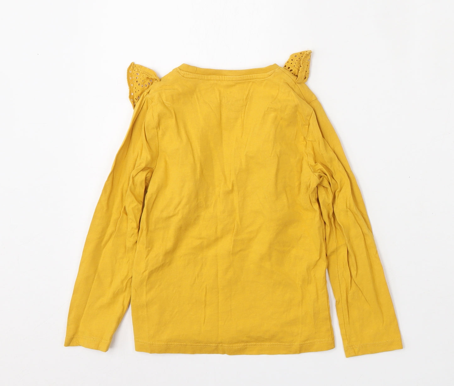F&F Girls Yellow  Cotton Basic T-Shirt Size 4-5 Years Round Neck