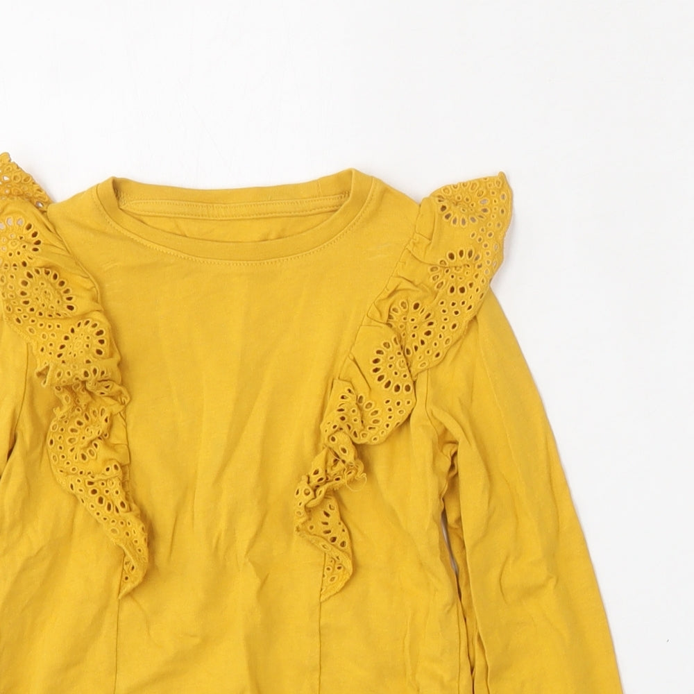 F&F Girls Yellow  Cotton Basic T-Shirt Size 4-5 Years Round Neck