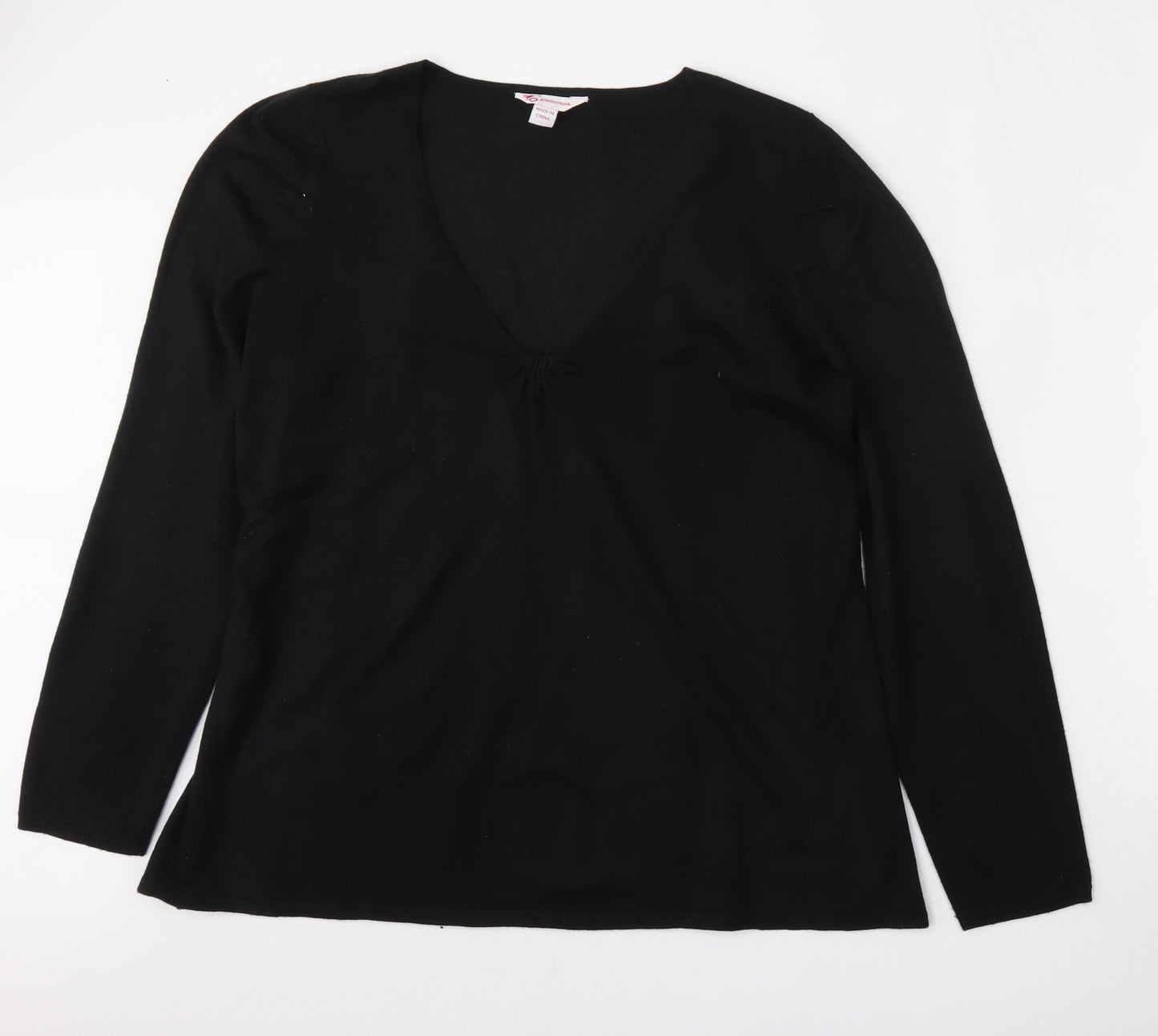 Glamorosa Womens Black V-Neck  Acrylic Pullover Jumper Size 18
