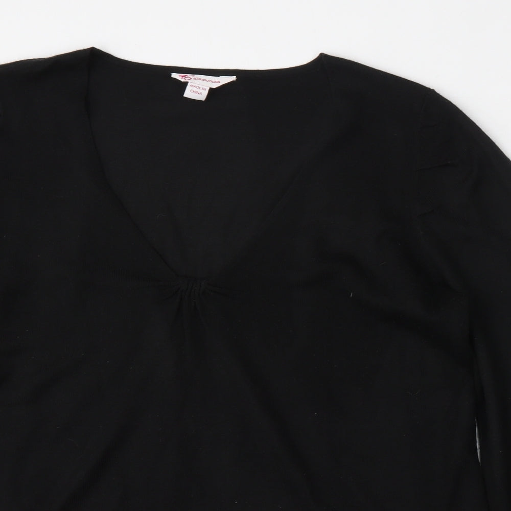 Glamorosa Womens Black V-Neck  Acrylic Pullover Jumper Size 18