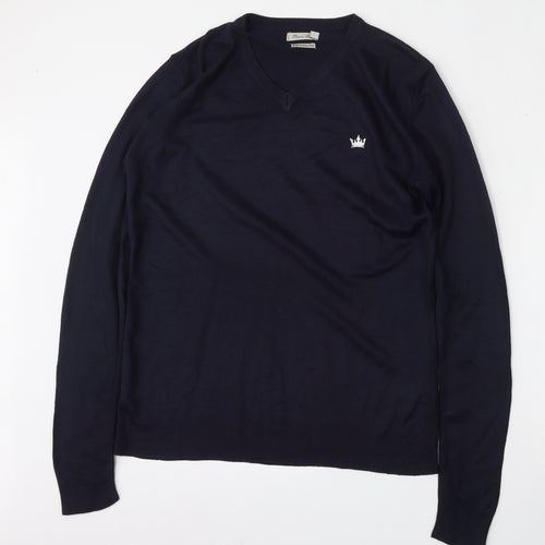 Brave Soul Mens Blue V-Neck  Acrylic Pullover Jumper Size S