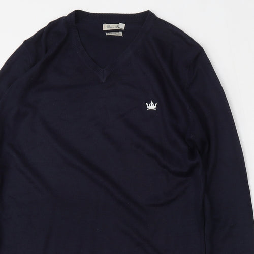 Brave Soul Mens Blue V-Neck  Acrylic Pullover Jumper Size S