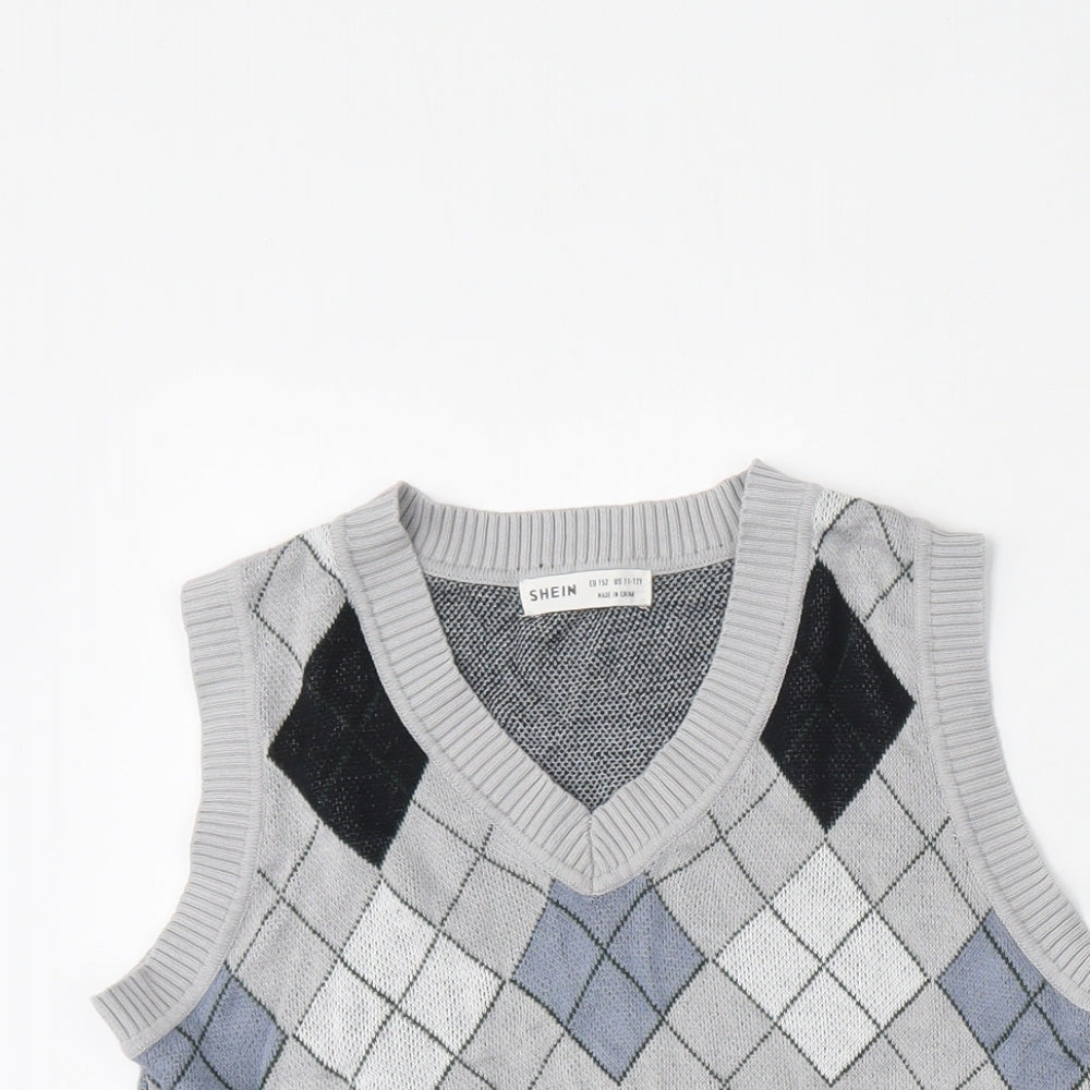 SheIn Boys Multicoloured V-Neck Argyle/Diamond Viscose Vest Jumper Size 11-12 Years