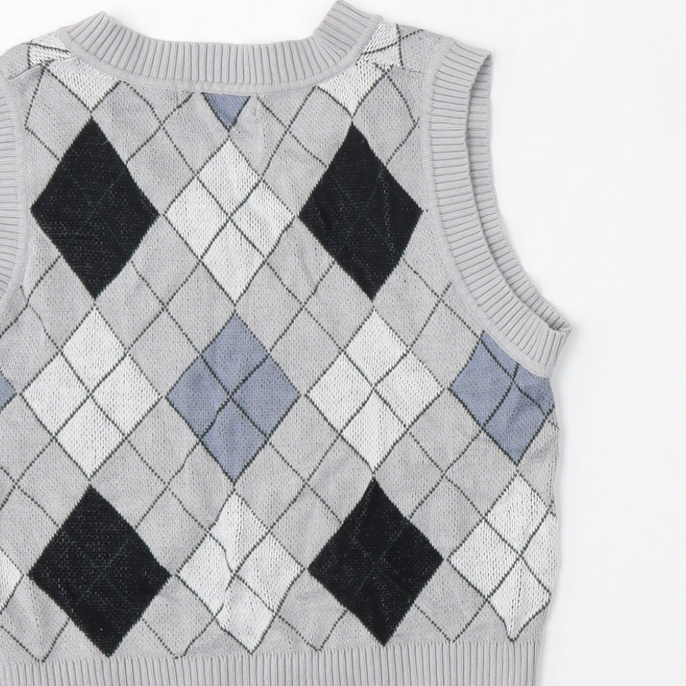 SheIn Boys Multicoloured V-Neck Argyle/Diamond Viscose Vest Jumper Size 11-12 Years