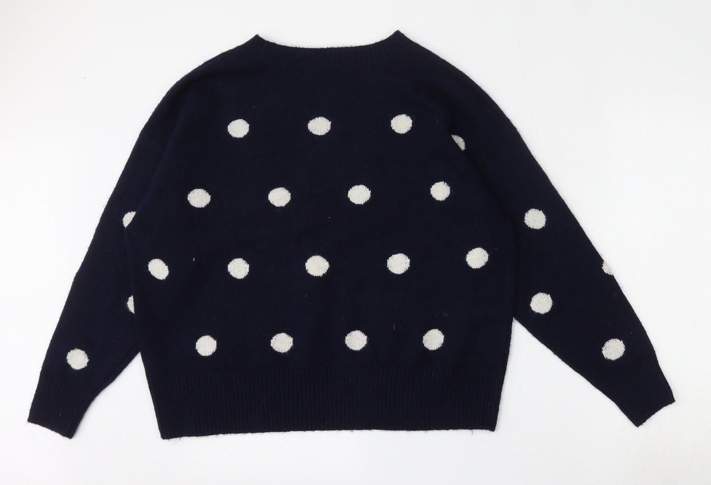 F&F Womens Blue Round Neck Polka Dot Polyester Pullover Jumper Size 12