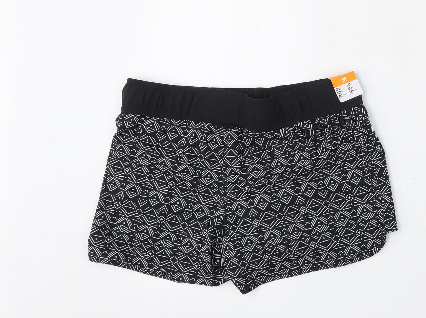DECATHLON Womens Black Geometric Polyester Athletic Shorts Size 12 L4 in Regular