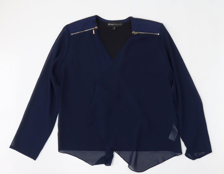 Mela London Womens Blue V-Neck Polyester Cardigan Jumper Size S
