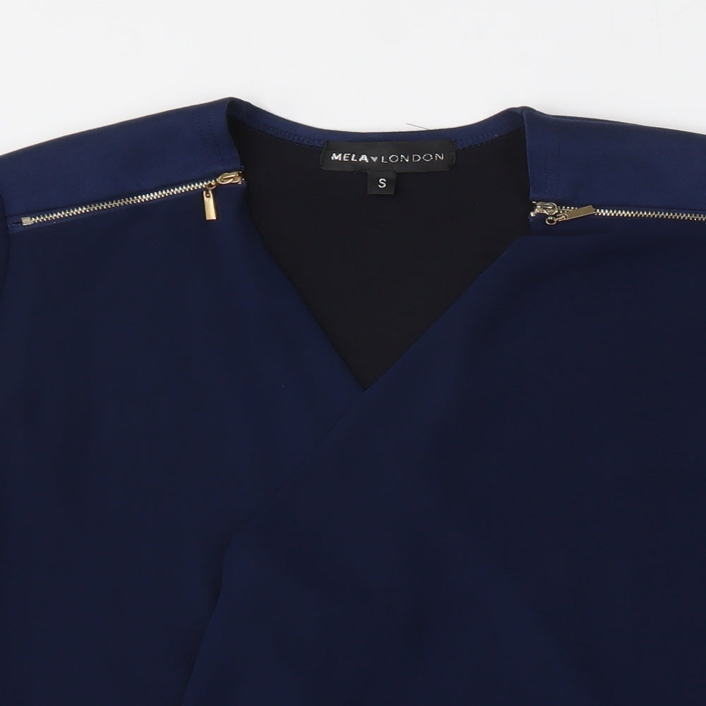 Mela London Womens Blue V-Neck  Polyester Cardigan Jumper Size S
