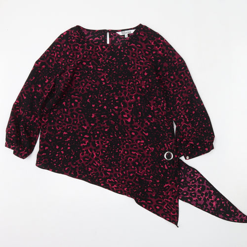 Debenhams Womens Pink Animal Print Polyester Basic T-Shirt Size 6 Round Neck
