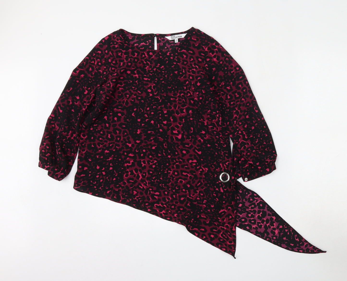 Debenhams Womens Pink Animal Print Polyester Basic T-Shirt Size 6 Round Neck