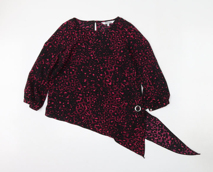 Debenhams Womens Pink Animal Print Polyester Basic T-Shirt Size 6 Round Neck
