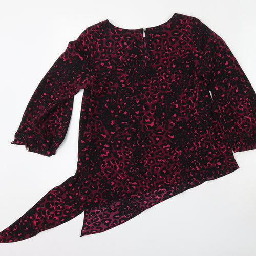 Debenhams Womens Pink Animal Print Polyester Basic T-Shirt Size 6 Round Neck