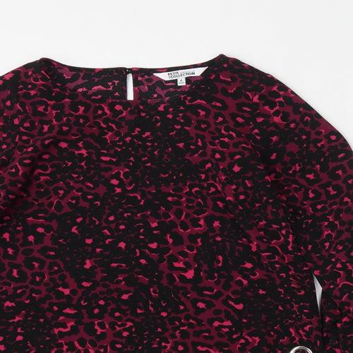 Debenhams Womens Pink Animal Print Polyester Basic T-Shirt Size 6 Round Neck
