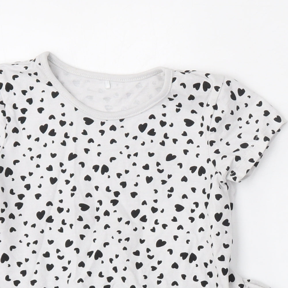 George Girls Grey Geometric Cotton Skater Dress  Size 3-4 Years  Round Neck