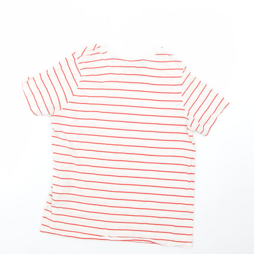 Dunnes Womens White Striped Cotton Basic T-Shirt Size S Crew Neck