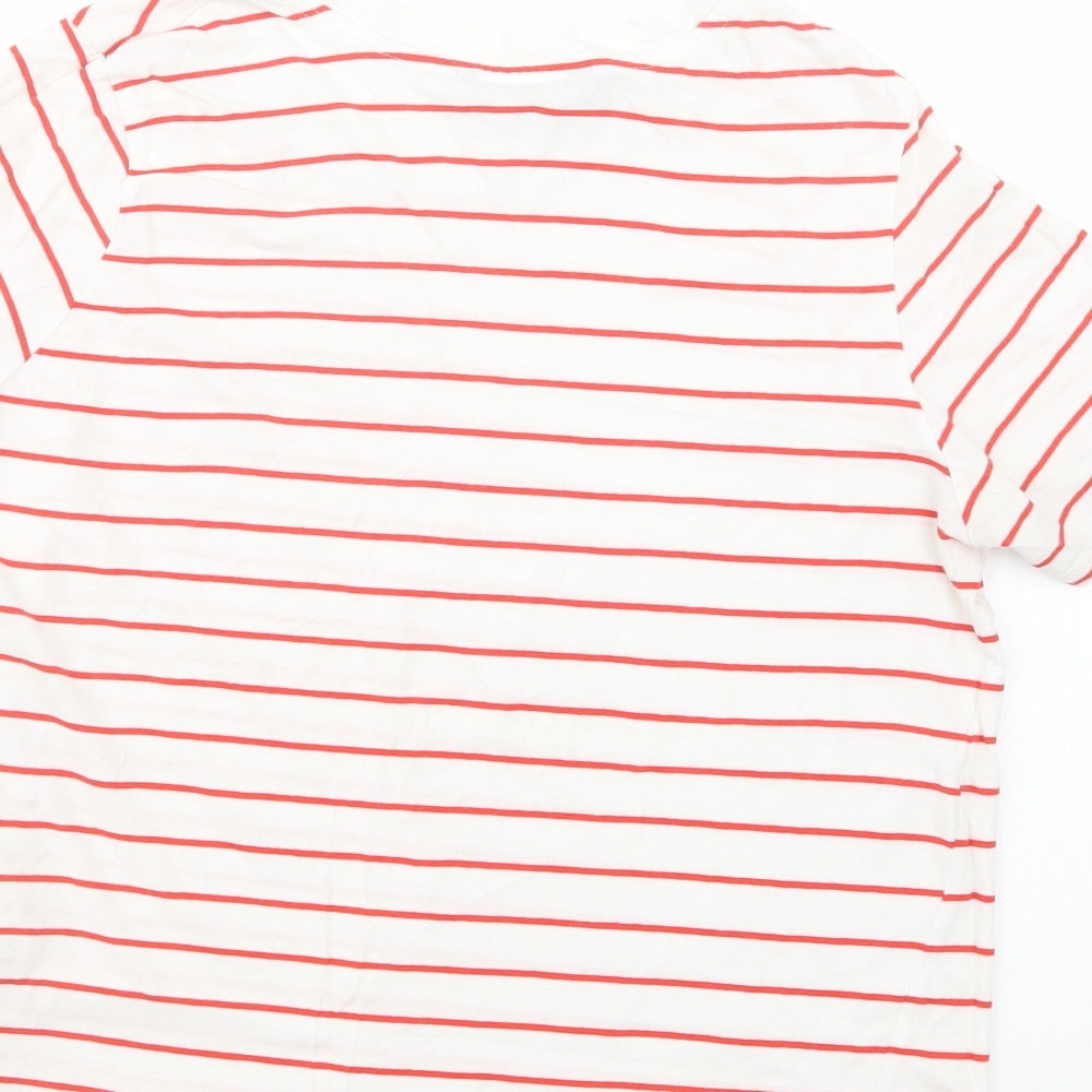 Dunnes Womens White Striped Cotton Basic T-Shirt Size S Crew Neck