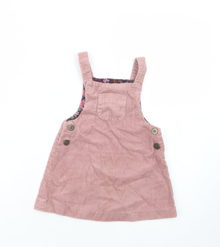 Dunnes Stores Baby Pink Cotton Pinafore/Dungaree Dress Size 18-24 Months Square Neck Button