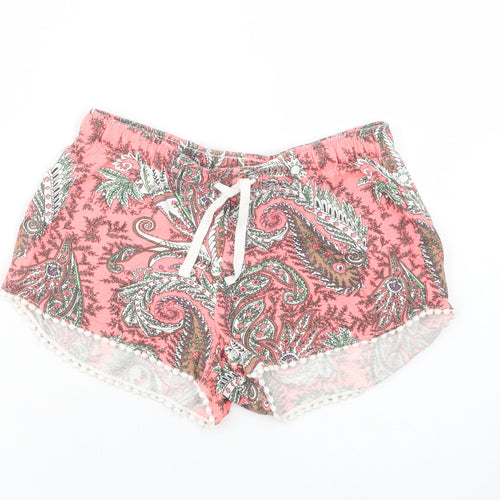 Primark Womens Pink Paisley Cotton Bermuda Shorts Size 8 L3 in Regular Drawstring